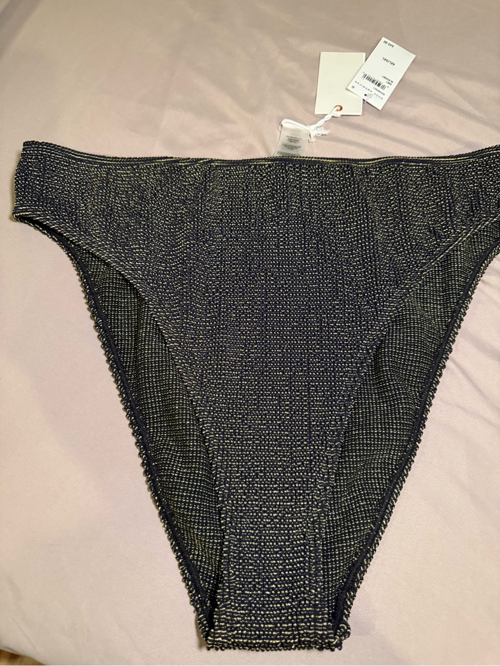 Good American Plus Size Black with Metallic gold Thread Knit Bikini Bottom